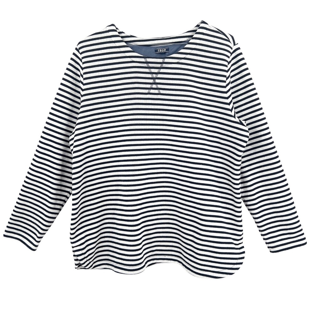 Izod‎ Women's Heavy Knit Long Sleeve Stripe Top Comfy Coastal Nautical XL